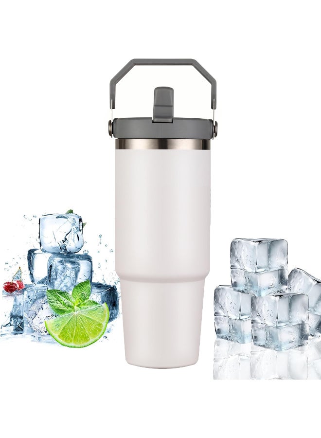 ZERIFAM Vacuum Insulated Tumbler with Lid, Stainless Steel 30oz Tumbler with Handle, Wall Thermal Water Bottle, Leakproof Travel Mug for Hot, Iced Drink, Home, Walk, Trval, Sport - Image 1