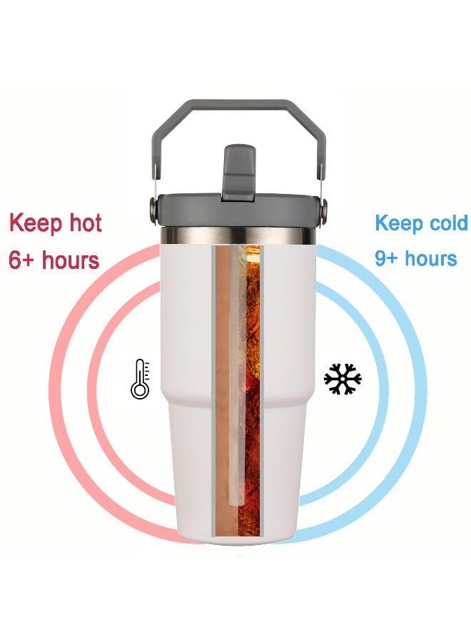 ZERIFAM Vacuum Insulated Tumbler with Lid, Stainless Steel 30oz Tumbler with Handle, Wall Thermal Water Bottle, Leakproof Travel Mug for Hot, Iced Drink, Home, Walk, Trval, Sport - Image 4