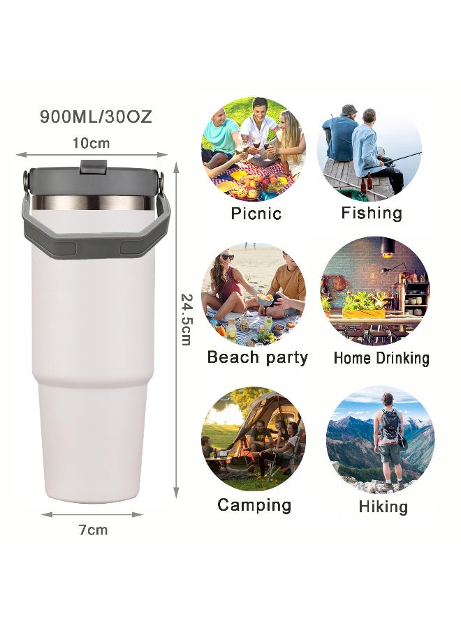 ZERIFAM Vacuum Insulated Tumbler with Lid, Stainless Steel 30oz Tumbler with Handle, Wall Thermal Water Bottle, Leakproof Travel Mug for Hot, Iced Drink, Home, Walk, Trval, Sport - Image 5