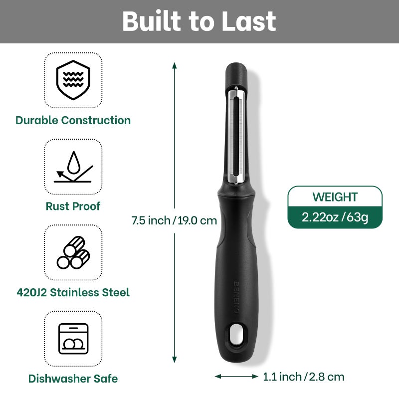 Beneno Swivel Vegetable Peeler, Razor-Sharp Smooth Peeling Potato Peelers with Stainless Steel Blades, Ergonomic Comfort Non-Slip Rubber Handle, Durable Kitchen Peelers with Potato Eye Remover, Black - Image 2