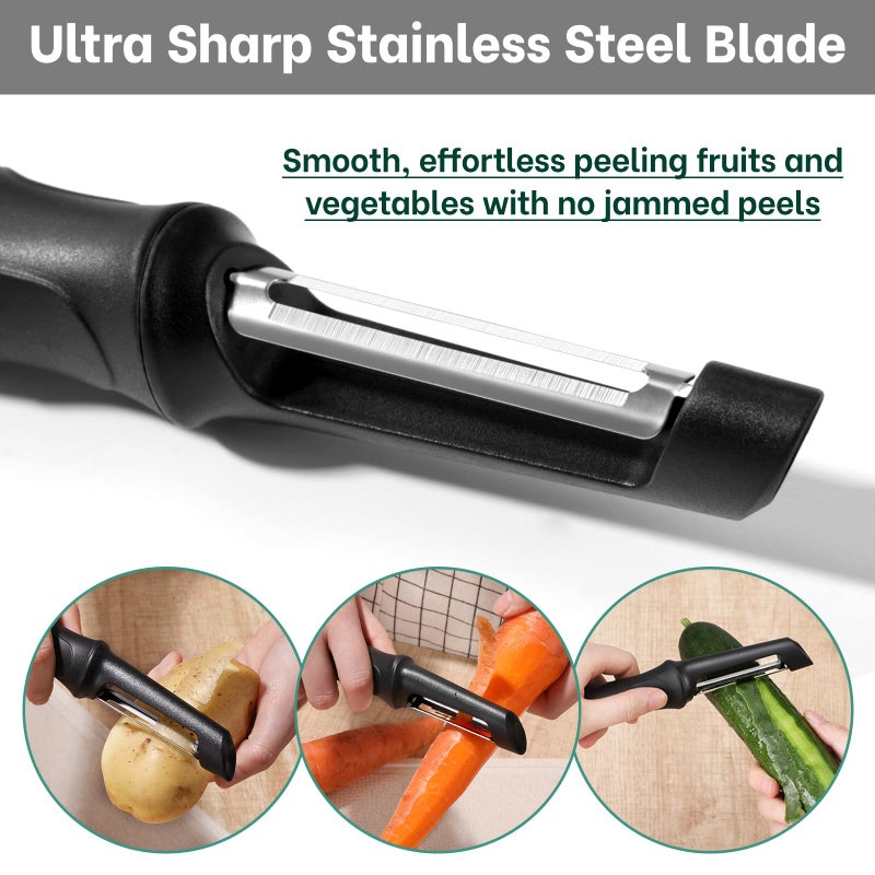 Beneno Swivel Vegetable Peeler, Razor-Sharp Smooth Peeling Potato Peelers with Stainless Steel Blades, Ergonomic Comfort Non-Slip Rubber Handle, Durable Kitchen Peelers with Potato Eye Remover, Black - Image 4