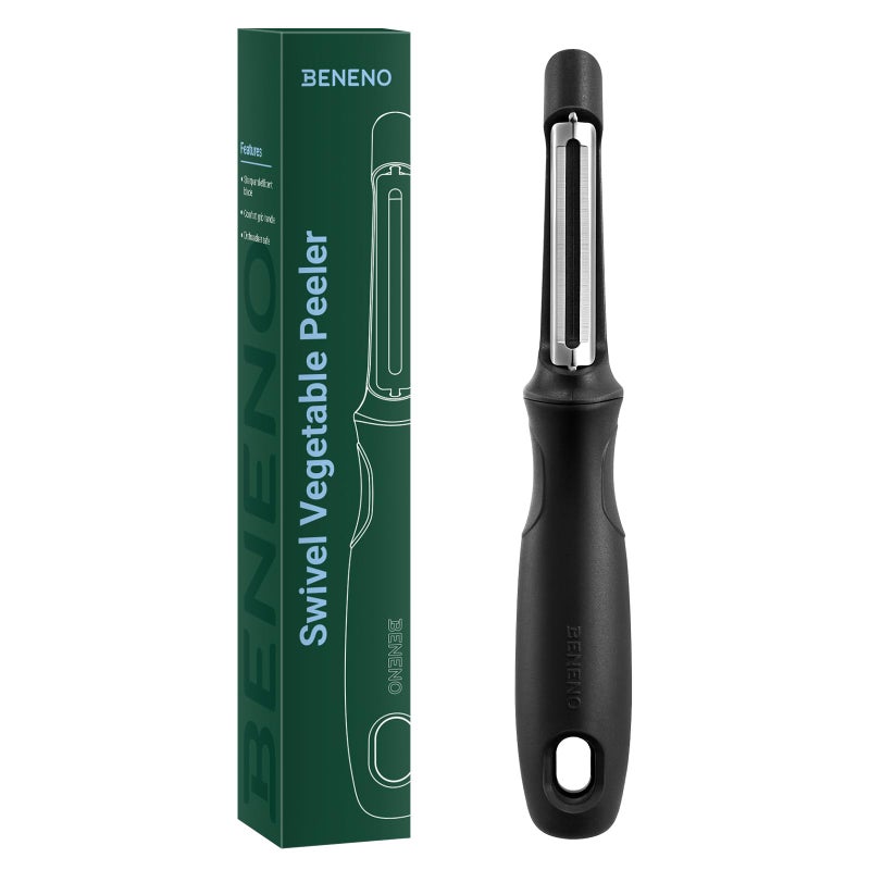 Beneno Swivel Vegetable Peeler, Razor-Sharp Smooth Peeling Potato Peelers with Stainless Steel Blades, Ergonomic Comfort Non-Slip Rubber Handle, Durable Kitchen Peelers with Potato Eye Remover, Black - Image 1