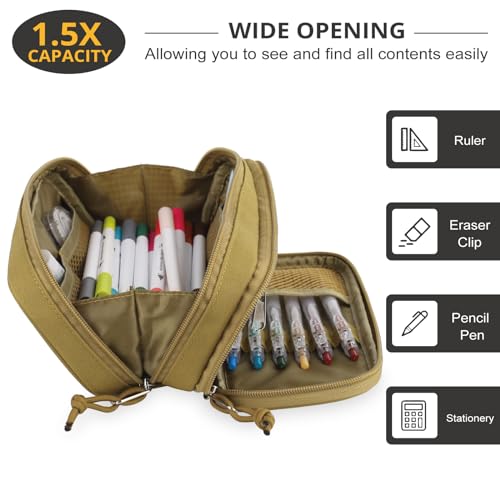 ATRIPACK Tactical Pencil Case for Boy, Large Capacity Pencil Pouch, Marker Organizer Case, Pen Box, Tool Bag Desk Organizer for School, College, Office (Brown) - Image 3