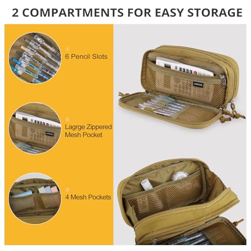ATRIPACK Tactical Pencil Case for Boy, Large Capacity Pencil Pouch, Marker Organizer Case, Pen Box, Tool Bag Desk Organizer for School, College, Office (Brown) - Image 4