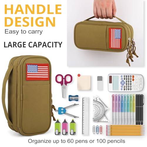 ATRIPACK Tactical Pencil Case for Boy, Large Capacity Pencil Pouch, Marker Organizer Case, Pen Box, Tool Bag Desk Organizer for School, College, Office (Brown) - Image 5