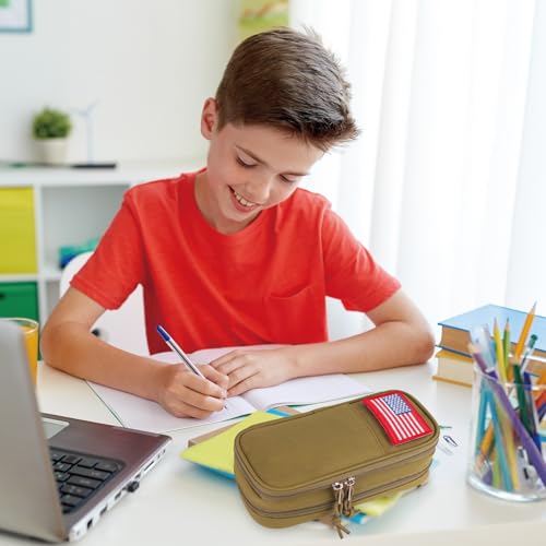 ATRIPACK Tactical Pencil Case for Boy, Large Capacity Pencil Pouch, Marker Organizer Case, Pen Box, Tool Bag Desk Organizer for School, College, Office (Brown) - Image 2