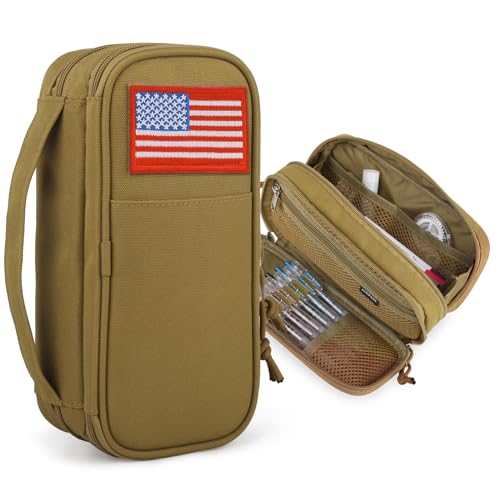 ATRIPACK Tactical Pencil Case for Boy, Large Capacity Pencil Pouch, Marker Organizer Case, Pen Box, Tool Bag Desk Organizer for School, College, Office (Brown) - Image 1
