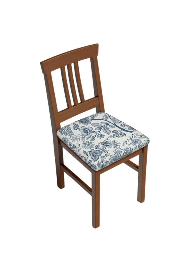 Granbey Blue Floral Seat Covers for Chairs Navy Blue Flower Dining Chair Covers Set of 2 Chinoiserie Kitchen Chair Covers Stretch Vintage Flower Chair Slipcovers Protector for Kitchen Office - Image 1