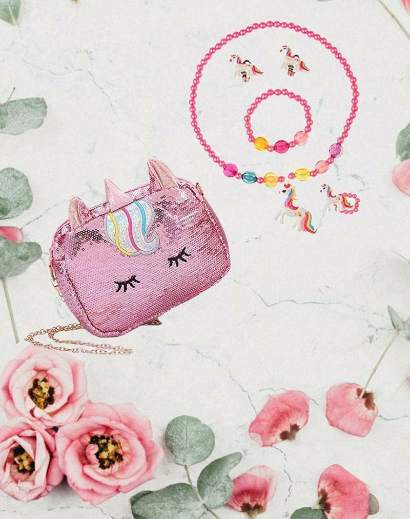 Tera13 Girls Kids Gift Set, Mala Necklace Set with Pouch Accessories Kit (Pack of 2) Sling Bag Combo Set for Women & Gi-rls, B-Day, Kanjak, Rakhi Return Gift for Girls Gi-ft Items, Bracelete - Image 4