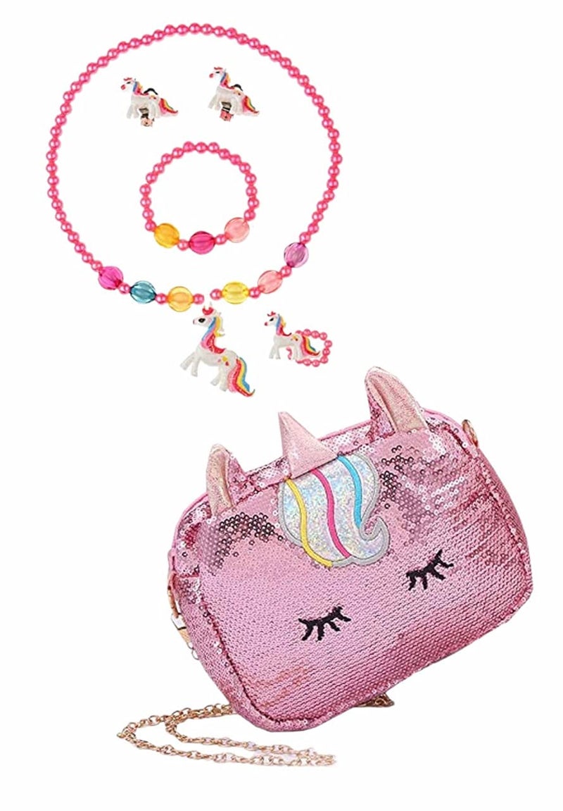 Tera13 Girls Kids Gift Set, Mala Necklace Set with Pouch Accessories Kit (Pack of 2) Sling Bag Combo Set for Women & Gi-rls, B-Day, Kanjak, Rakhi Return Gift for Girls Gi-ft Items, Bracelete - Image 1