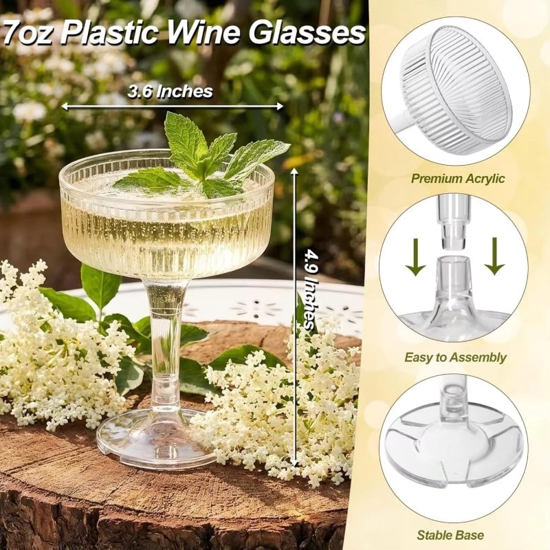 Champagne Tower: 3-Tier Stable Tool-Free Setup - Glitter Striped 7 Oz Food-Grade PS Plastic Champagne Glasses for Weddings Parties Celebrations - Image 3