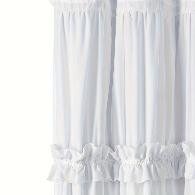 White Handmade Ruched Shower Curtain Solid Scalloped Edge Pattern 72 X 72 Inch Bathtub Accessory - Image 4