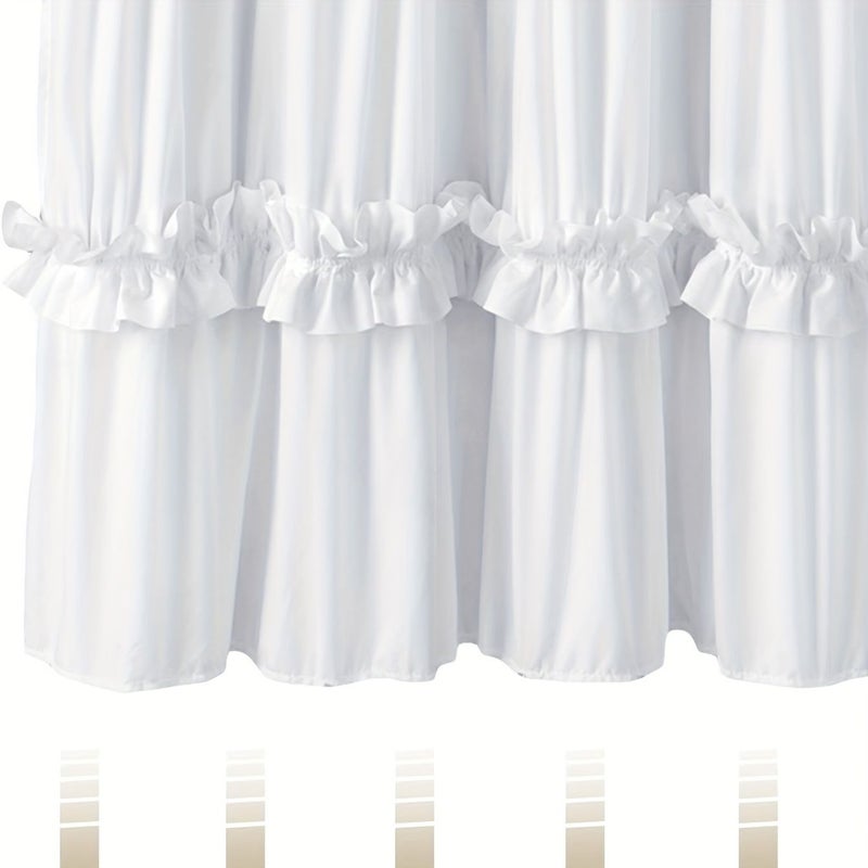 White Handmade Ruched Shower Curtain Solid Scalloped Edge Pattern 72 X 72 Inch Bathtub Accessory - Image 3