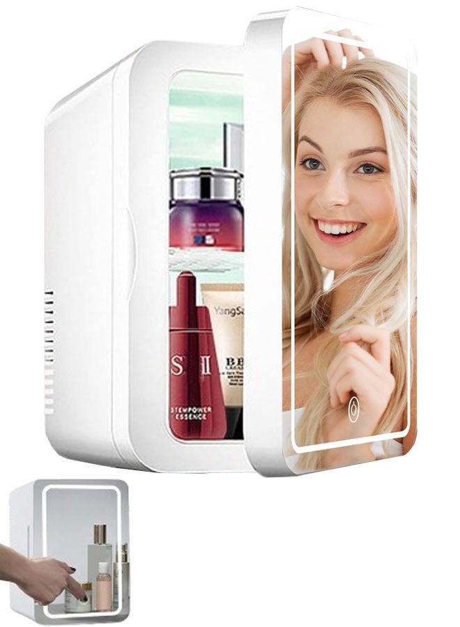 VUCATIN Makeup Beauty Mini Fridge 8L Portable Cosmetic Refrigerator Mirrored Make Up Fridge Led Lighting Glass Panel for Makeup Skincare Snacks & More for Bedroom or Vanity White Car Refrigerator - Image 1