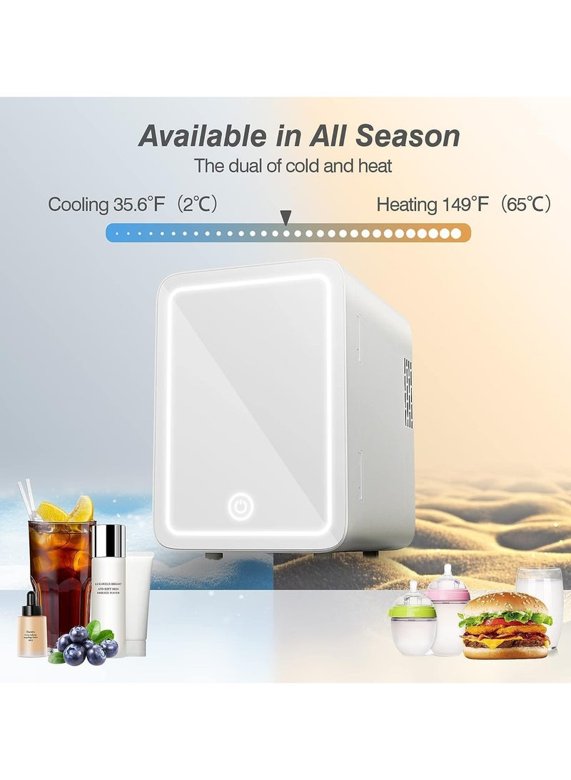 VUCATIN Makeup Beauty Mini Fridge 8L Portable Cosmetic Refrigerator Mirrored Make Up Fridge Led Lighting Glass Panel for Makeup Skincare Snacks & More for Bedroom or Vanity White Car Refrigerator - Image 2