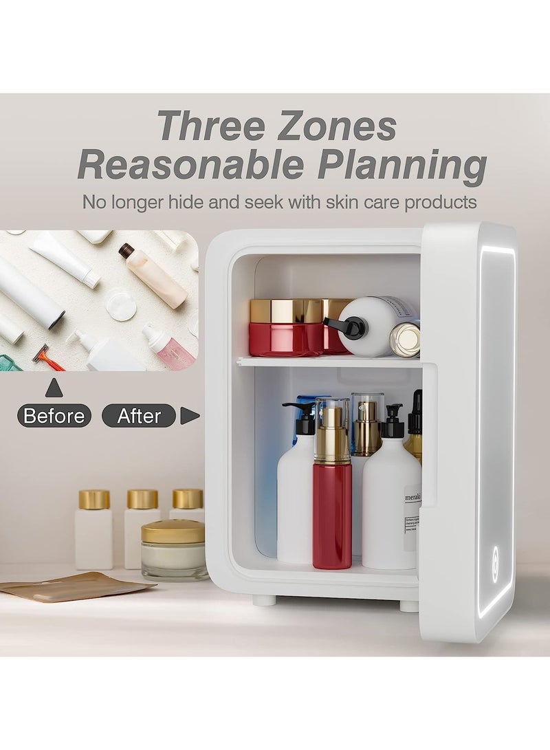VUCATIN Makeup Beauty Mini Fridge 8L Portable Cosmetic Refrigerator Mirrored Make Up Fridge Led Lighting Glass Panel for Makeup Skincare Snacks & More for Bedroom or Vanity White Car Refrigerator - Image 4