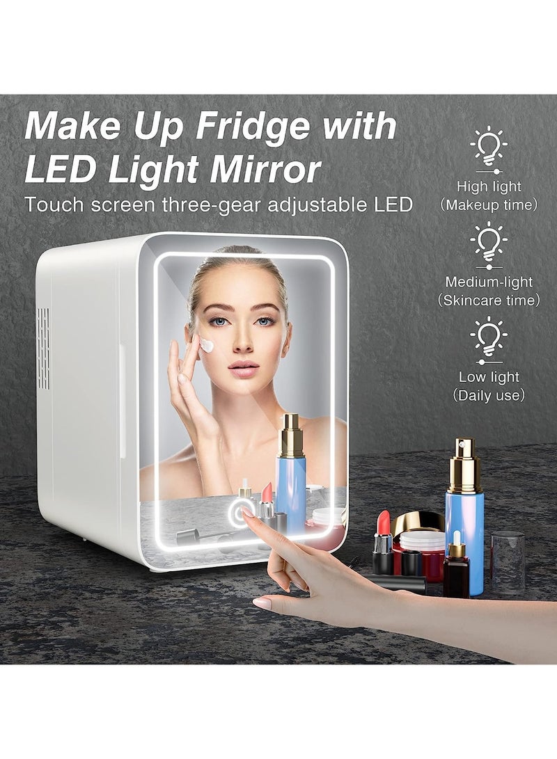 VUCATIN Makeup Beauty Mini Fridge 8L Portable Cosmetic Refrigerator Mirrored Make Up Fridge Led Lighting Glass Panel for Makeup Skincare Snacks & More for Bedroom or Vanity White Car Refrigerator - Image 3