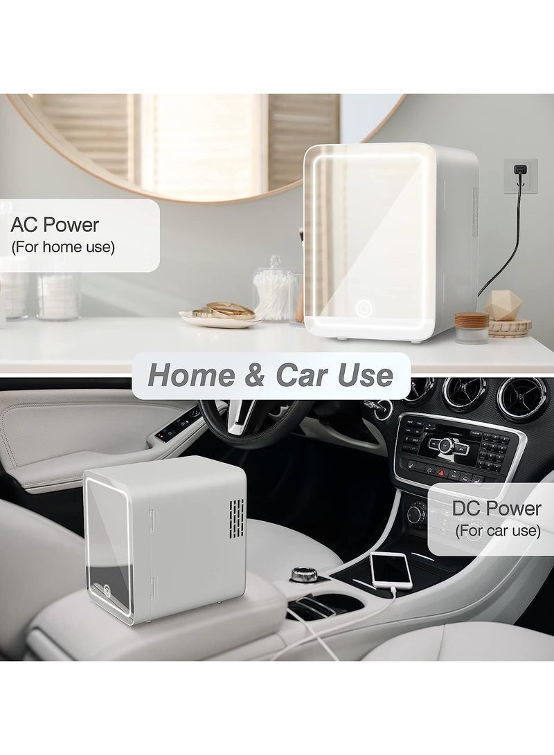 VUCATIN Makeup Beauty Mini Fridge 8L Portable Cosmetic Refrigerator Mirrored Make Up Fridge Led Lighting Glass Panel for Makeup Skincare Snacks & More for Bedroom or Vanity White Car Refrigerator - Image 5
