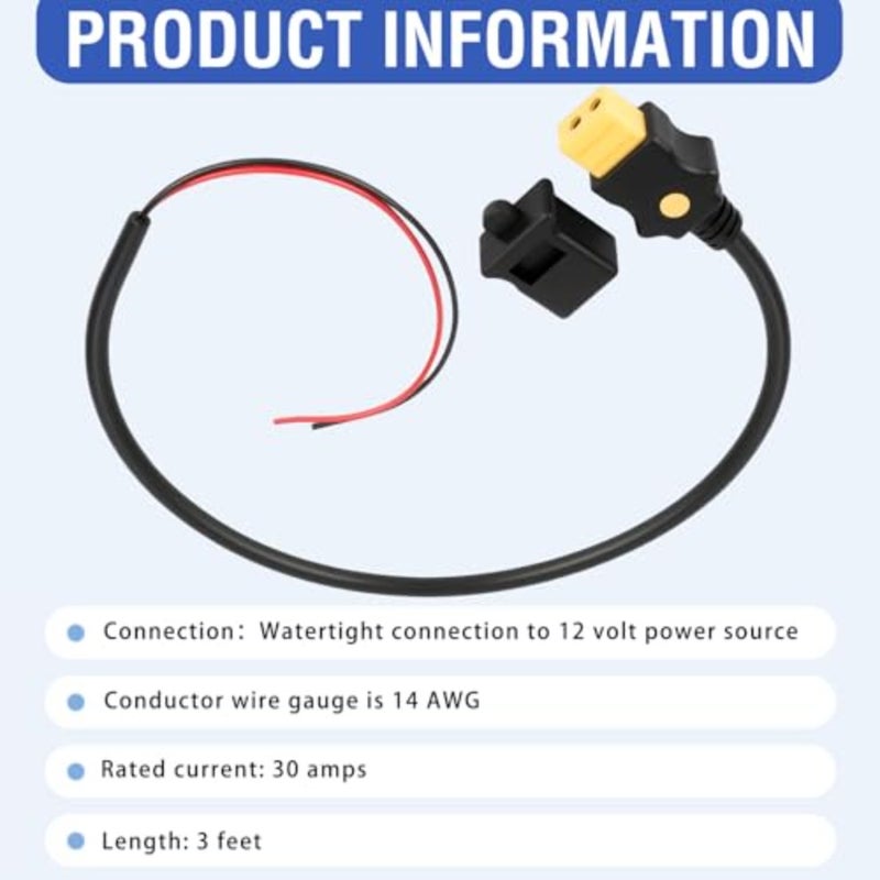 1903017 كابل نهاية البطارية Downrigger 3ft 14 Awg 12v 30 Amp Cord مقاوم للماء موصل مضاد للتآكل يناسب أجهزة Downriggers الكهربائية 2008+ - Image 2