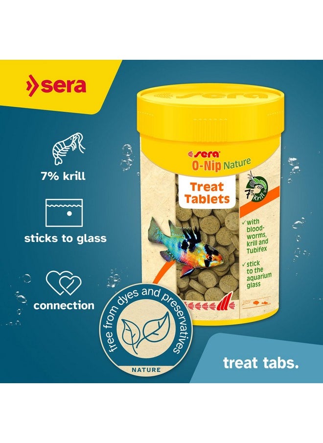 ONip Nature 100 Tabs 2.1 Oz | Complete Feed For All Ornamental Fish | Adhesive Tablets Stick To The Aquarium Glass | High Protein | No Dyes & Preservatives | With Bloodworms, Krill & Tubifex