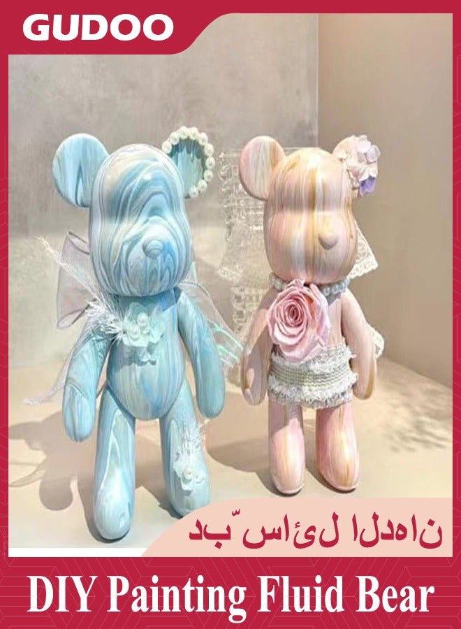 DIY Fluid Art Teddy Bear Painting Kit 23cm  Blue and  Yellow - Image 5