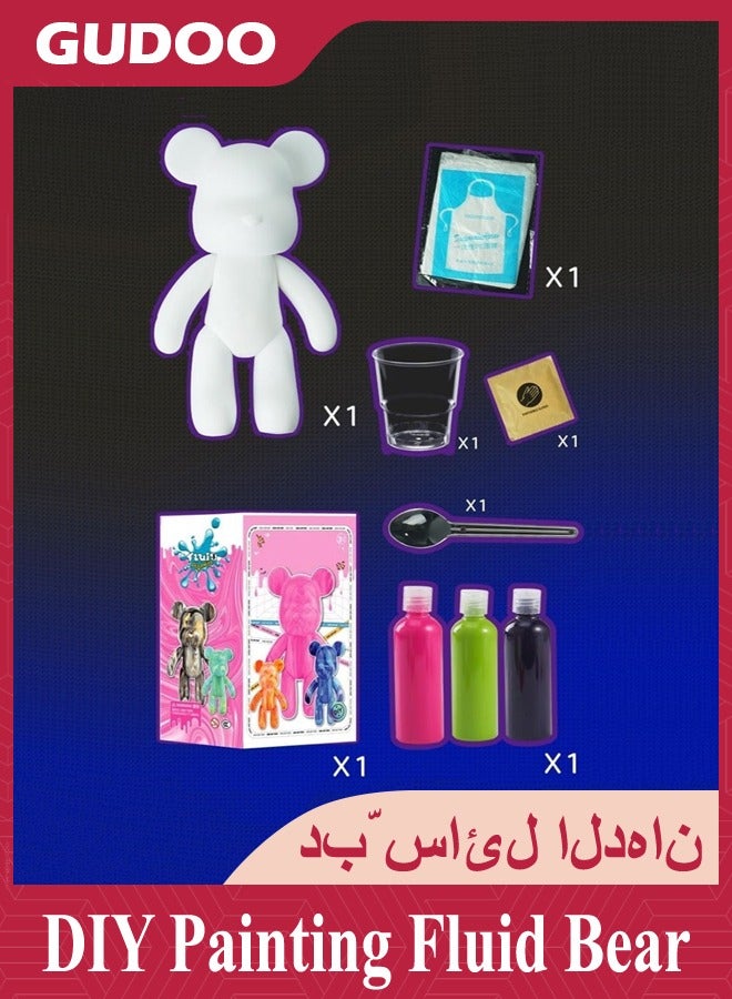 DIY Fluid Art Teddy Bear Painting Kit 23cm  Blue and  Yellow - Image 2