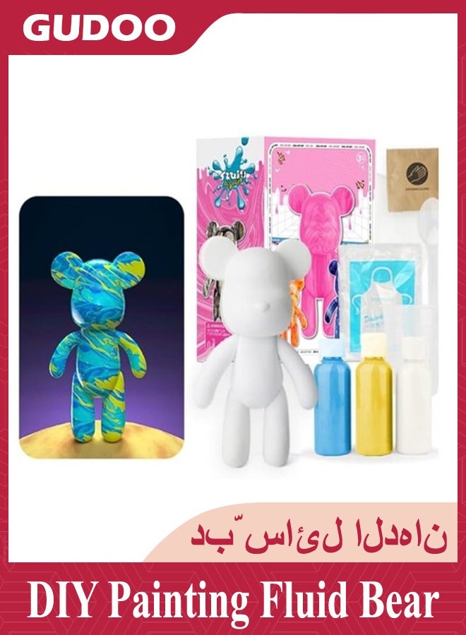 DIY Fluid Art Teddy Bear Painting Kit 23cm  Blue and  Yellow - Image 1