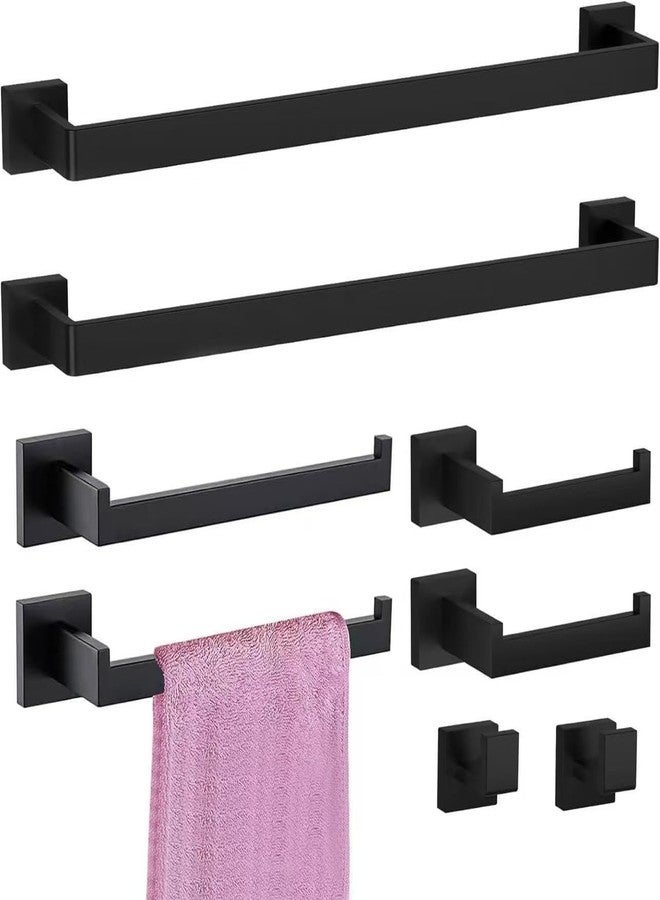 Toptowel طقم إكسسوارات حمام من توب تاول مكون من 8 قطع، طقم أدوات حمام من الفولاذ المقاوم للصدأ، رفوف مناشف للحمام تُثبت على الحائط، طقم قضيب مناشف حمام بطول 24 بوصة - أسود مطفي - Image 1