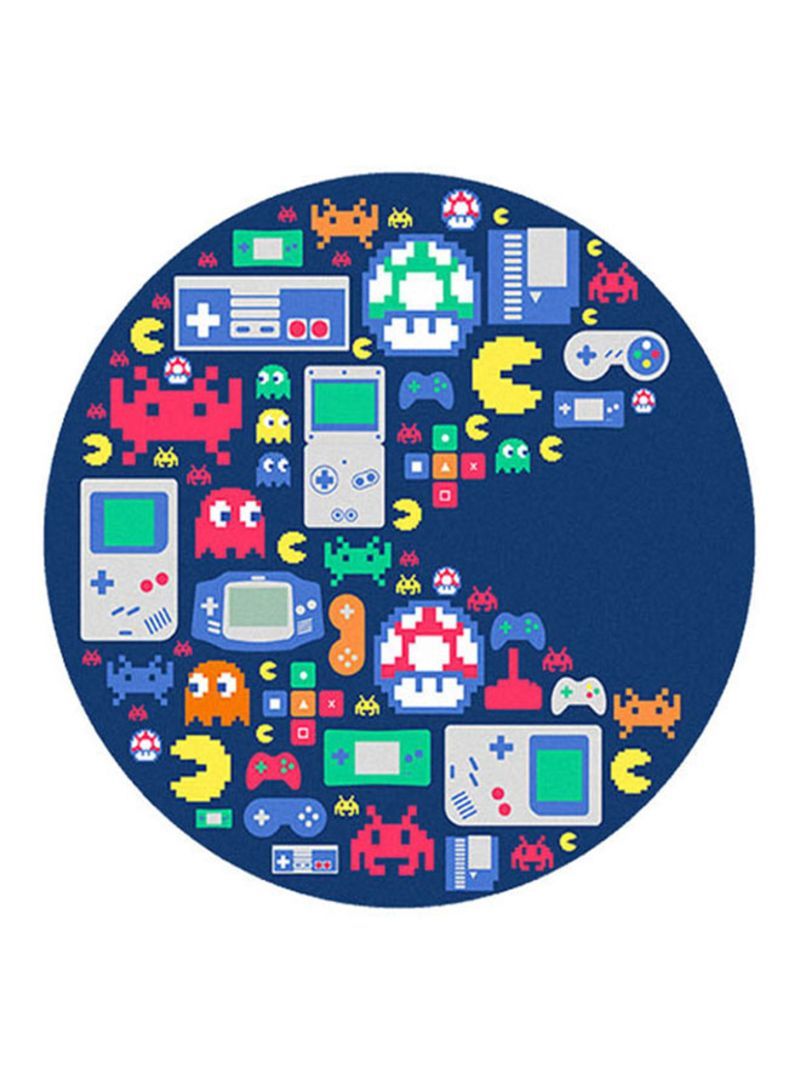 Pac Man Printed Mouse Pad  Blue/Grey/Yellow
