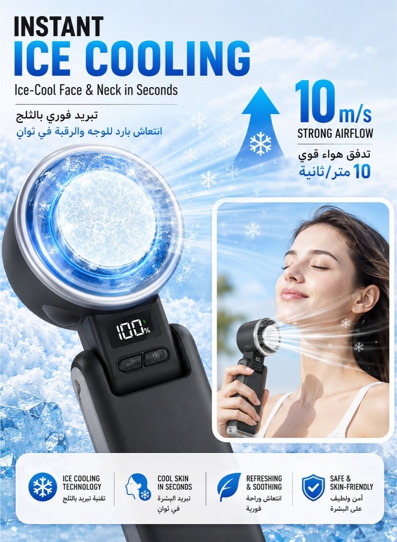 OULIYO Portable Handheld Turbo Fan with Ice Cooling, Rechargeable Personal Fan, Up tp 12Hrs Cooling, 5 Speed 25550RPM Powerful Portable Fan for Travel, Outdoor, Camping, Hiking (Black) - Image 3