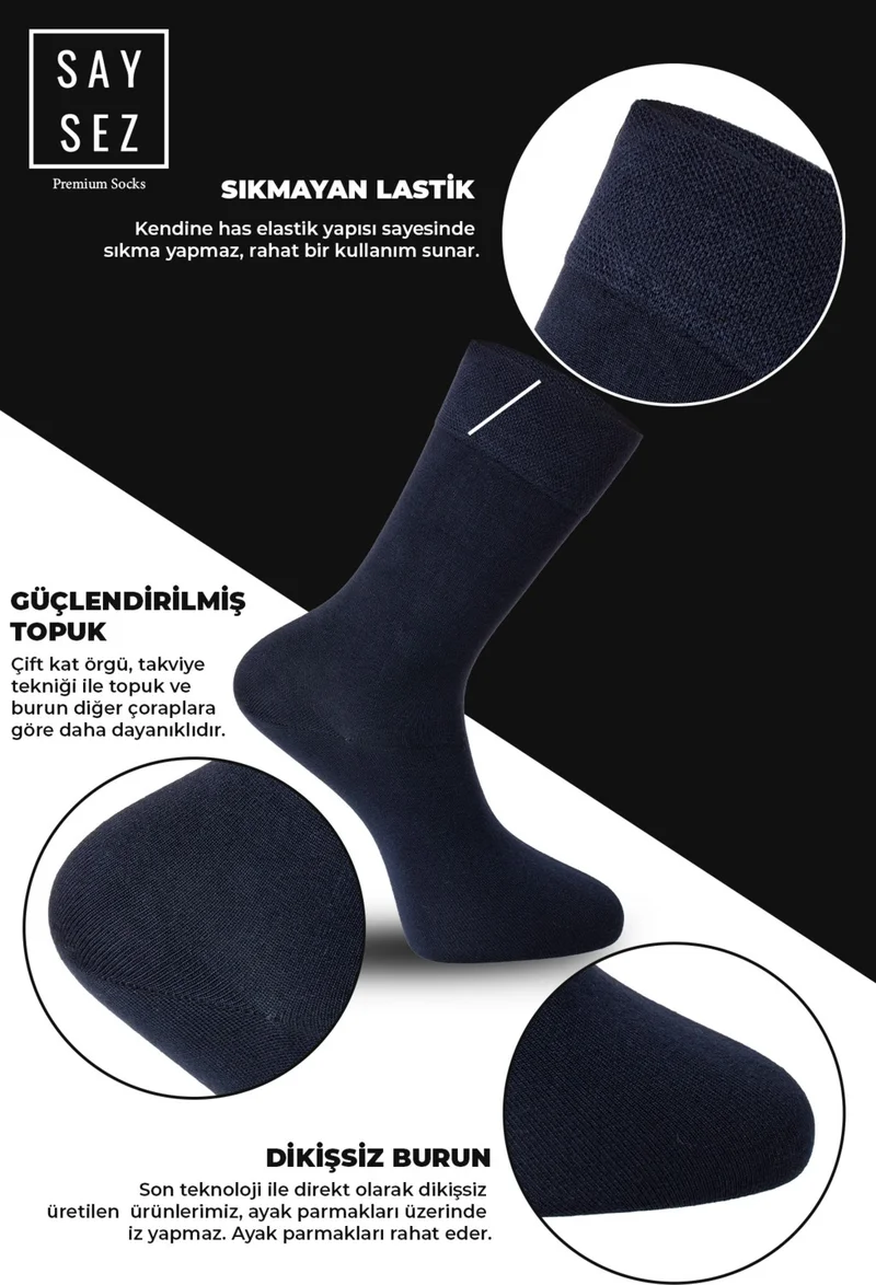 سايسيز Bamboo Men's Socket Long Plain Navy Blue Socks Seamless Premium Boxed Pack of 6