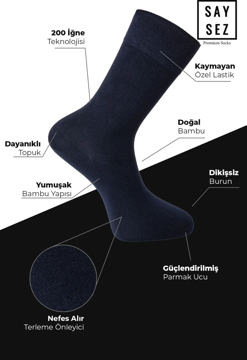 سايسيز Bamboo Men's Socket Long Plain Navy Blue Socks Seamless Premium Boxed Pack of 6