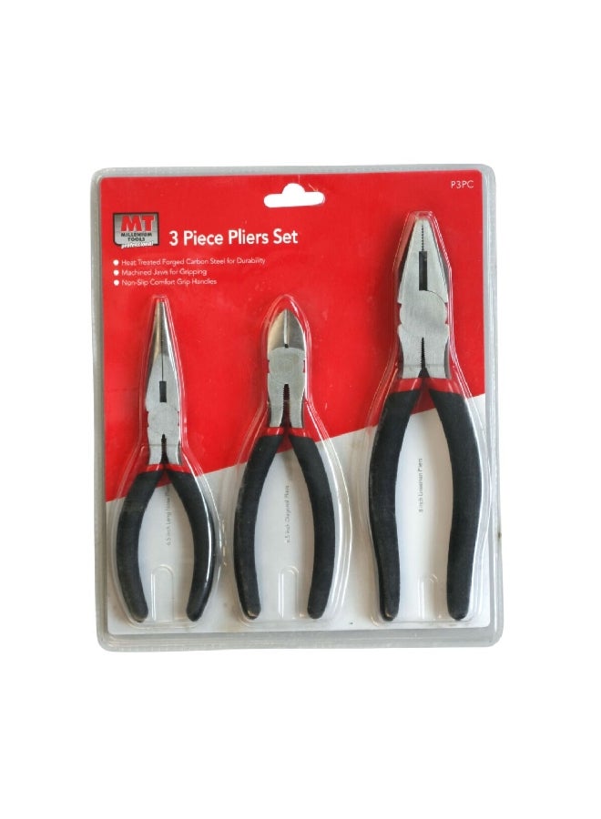 MT 3-Piece Comfort Grip Machined Jaws Plier Set Black and Silver P3PC