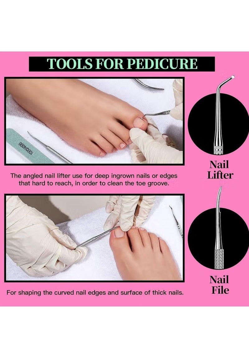 Pedicure Kit Hand Foot Manicure Care Set，Nail Files 100/180, Nail Buffer Block, Cuticle Nippers, Cuticle Pusher, Cuticle Trimmer, Nail Lifter for Ingrown Toenails, Nail Tools, Nail Kit, Pedicure and M - Image 5
