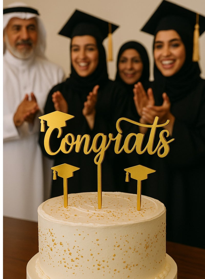 Congrats Graduate Gold Acrylic Cake Topper Set – 3 Pieces  - Image 2