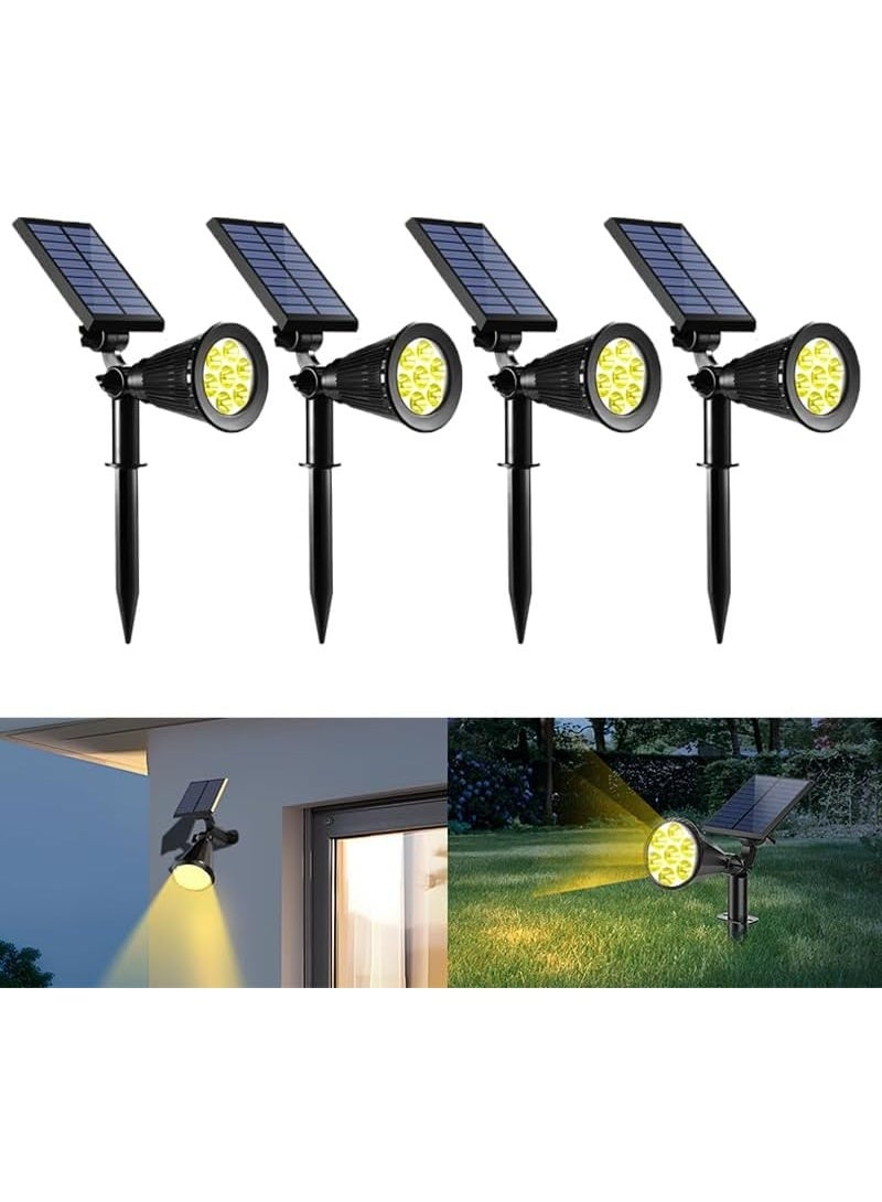 موثوقية التنبؤ ضوء المشهد الشمسي في الهواء الطلق ، 4 حزمة مضيئة 7-LED Spot Lights ، الغسق إلى الفجر مقاوم للماء ضوء قطب العلم الشمسي ، قابلة للتعديل 2 في 1 إضاءة الجدار / الأرض لمنزل الشجرة حديقة الفناء - Image 1