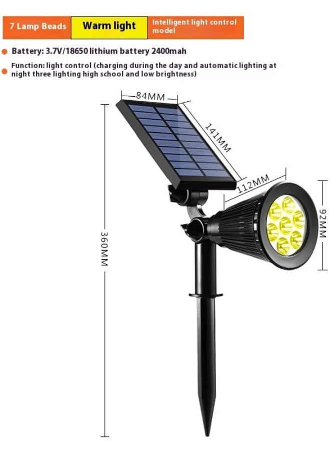 موثوقية التنبؤ ضوء المشهد الشمسي في الهواء الطلق ، 4 حزمة مضيئة 7-LED Spot Lights ، الغسق إلى الفجر مقاوم للماء ضوء قطب العلم الشمسي ، قابلة للتعديل 2 في 1 إضاءة الجدار / الأرض لمنزل الشجرة حديقة الفناء - Image 2