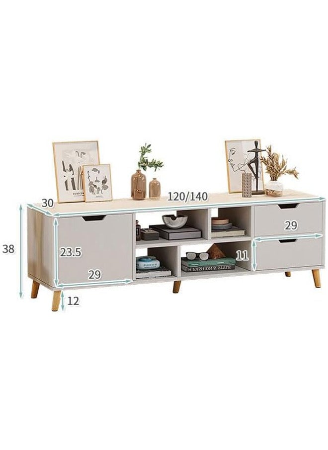 JCB CHIC - Modern White TV Stand, Large TV Stand Shelves, Living Room Entertainment Center Wood Media Console Table with Storage and 4 Drawers - Image 1
