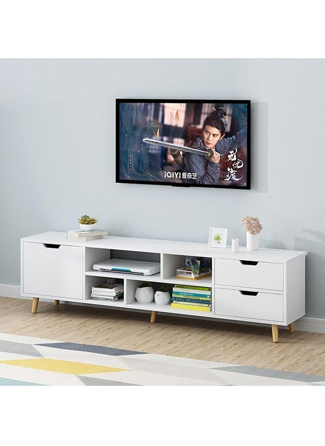 JCB CHIC - Modern White TV Stand, Large TV Stand Shelves, Living Room Entertainment Center Wood Media Console Table with Storage and 4 Drawers - Image 1