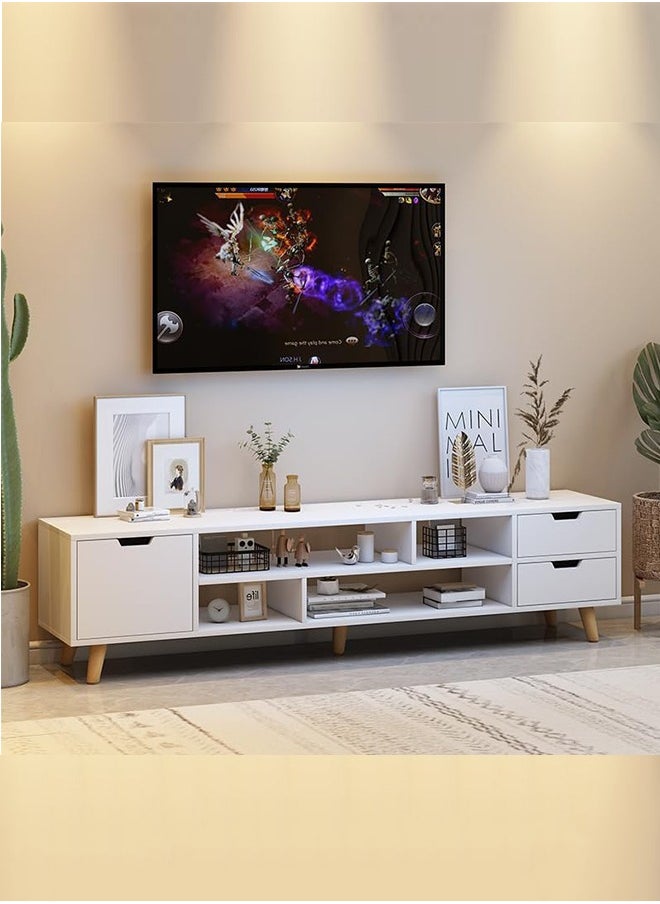 JCB CHIC - Modern White TV Stand, Large TV Stand Shelves, Living Room Entertainment Center Wood Media Console Table with Storage and 4 Drawers - Image 1