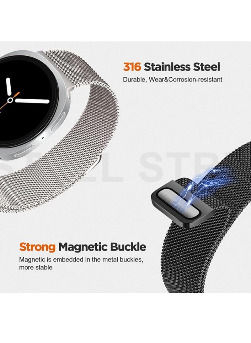 اووكاي أساور معدنية لساعة سامسونج جالاكسي واتش 8، مقاس 40 مم/44 مم/جالكسي واتش 8 كلاسيك، مقاس 46 مم، سوار بديل من الفولاذ المقاوم للصدأ بحلقة ميلانو مغناطيسية (فضي) - Image 3