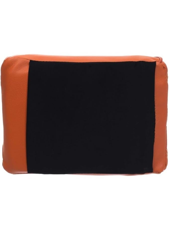 وسادة مسند ذراع الكونسول الوسطي من الجلد مع رغوة الذاكرة لمعظم السيارات، بخياطة متعرجة - برتقالي - Image 4