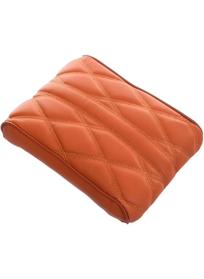 وسادة مسند ذراع الكونسول الوسطي من الجلد مع رغوة الذاكرة لمعظم السيارات، بخياطة متعرجة - برتقالي - Image 2