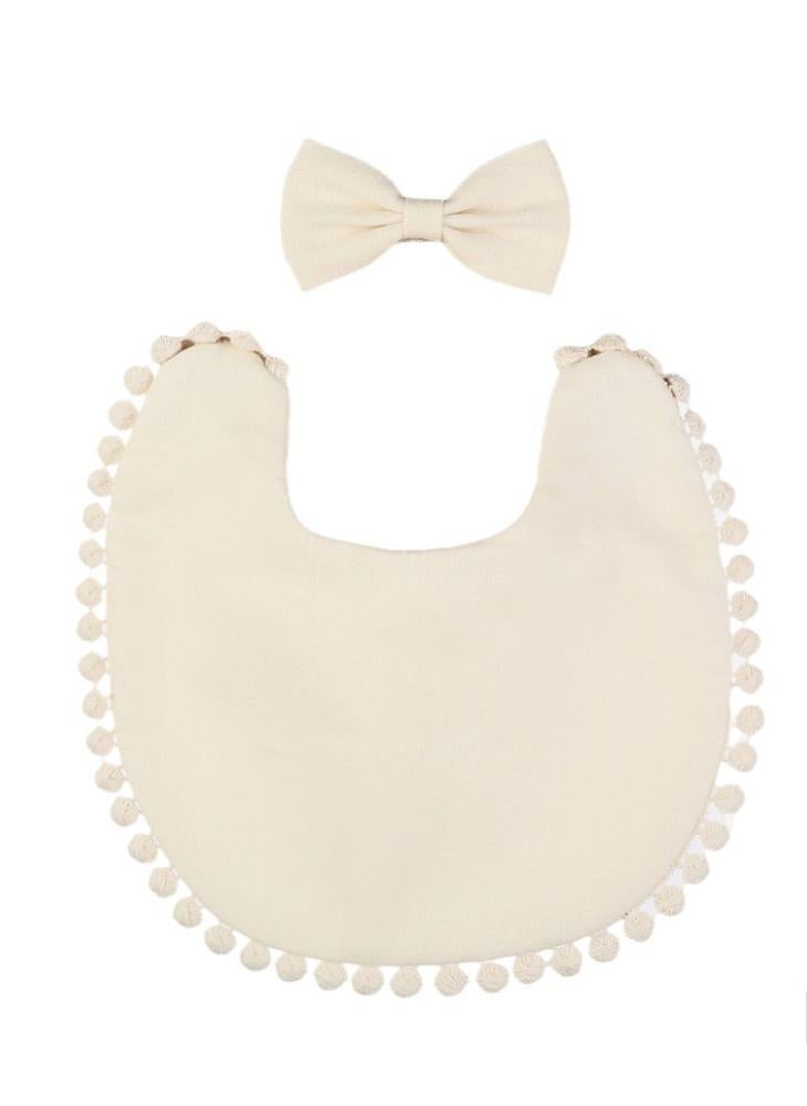 Bambimici Stealla Small Ribbon Headband And Baby Bib For Infants & Babies -Cream - Image 1