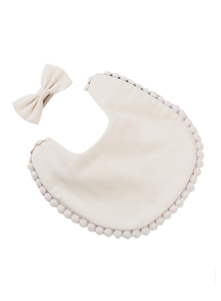 Bambimici Stealla Small Ribbon Headband And Baby Bib For Infants & Babies -Cream - Image 2