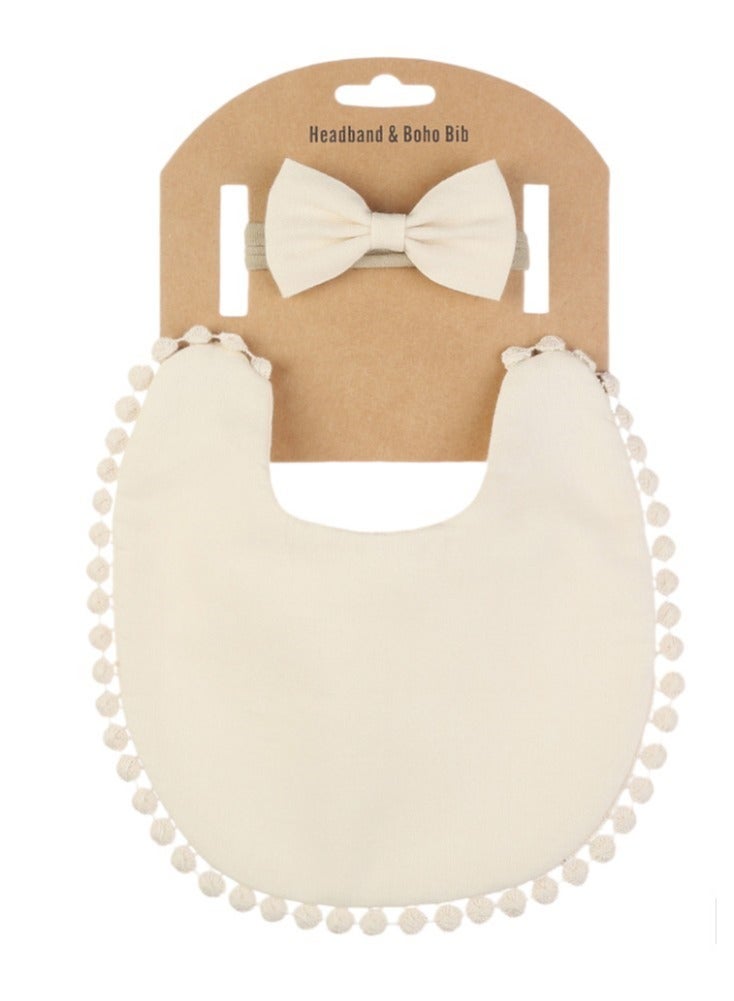 Bambimici Stealla Small Ribbon Headband And Baby Bib For Infants & Babies -Cream - Image 3
