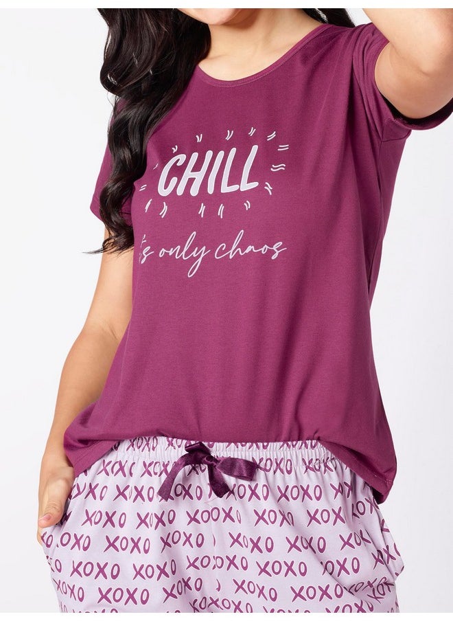 beebelle - beebelle Women's Cotton XOXO Purple Printed Night Suit Set of Top & Pyjama 1123 - Image 1