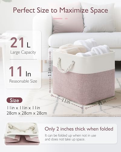 Patvingot 11x11 Cube Storage Bins, 6 Pack Foldable Fabric Organizer Bins with Rope Handles, Storage Cubes for Organizing Bedroom, Living Room, Clothes and Toys, Shelves and Closet (White & Pink) - Image 2
