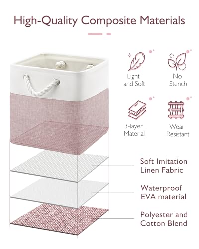 Patvingot 11x11 Cube Storage Bins, 6 Pack Foldable Fabric Organizer Bins with Rope Handles, Storage Cubes for Organizing Bedroom, Living Room, Clothes and Toys, Shelves and Closet (White & Pink) - Image 3