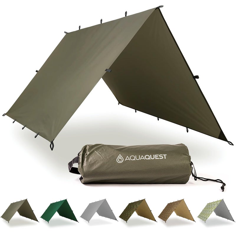 AquaQuest Safari Tarp Lightweight Waterproof 5000 mm SeamTaped Ripstop Rain Fly for Backpacking ThruHiking Hammock Camping 13x10 Olive Drab - Image 2